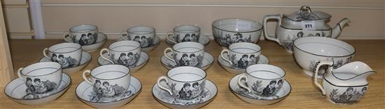 An early 19th century transfer printed monochrome tea set